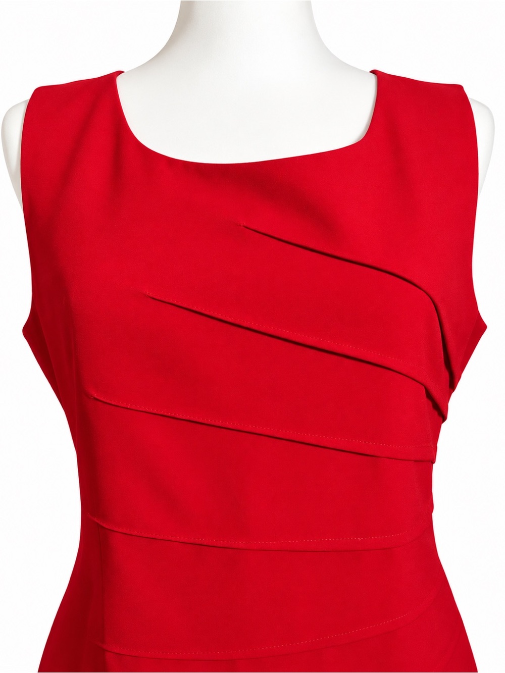 Calvin Klein Size 8 Red Layered Pleat Sheath Dress Sleeveless Career Cocktail - Picture 3 of 6